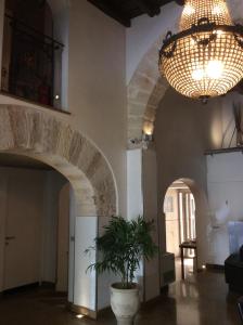 巴勒莫乌夏尔多梅酒店的一间有盆栽植物和吊灯的房间
