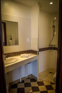Saint-André-de-la-MarcheBrit Hotel Azur的一间带水槽和镜子的浴室