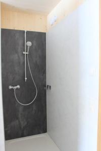 施科佩尔瑙Bergreich Appartement 2的带淋浴的浴室(带黑色墙壁)