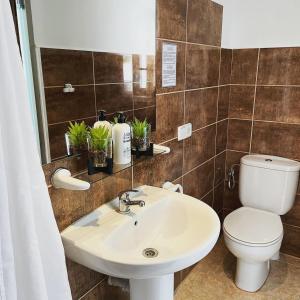 帕尔马海滩巴利阿里群岛旅馆的一间带水槽、卫生间和镜子的浴室