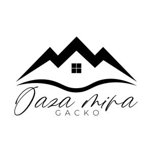 GackoVikendica "Oaza mira"的水中房子的黑白标志