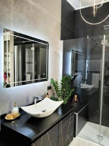 维罗纳Welcome Verona Rooms的一间带水槽和镜子的浴室