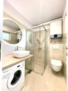 西尼卡Apartment Vila **的一间带水槽和洗衣机的浴室