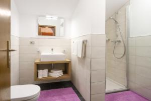 里约·迪·普斯特里亚Traterhof-Spinges的带淋浴、卫生间和盥洗盆的浴室