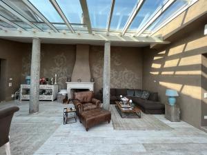 布里萨戈Brissago: Villa Claudia的带沙发和壁炉的客厅