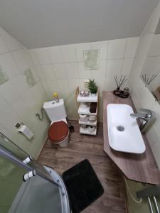 布尔哈里Ubytování BOBULKA Bulhary的一间带水槽和卫生间的小浴室