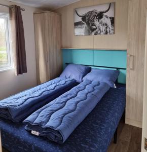 卡兰茨奥赫CS 9 - Vakantiepark Callassande的卧室里的一张大床,墙上有公牛