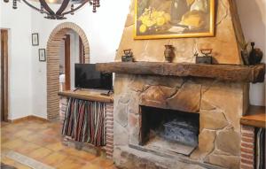 拉霍亚Awesome Home In Villanueva De La Conc, With Kitchen的客厅设有石头壁炉及电视