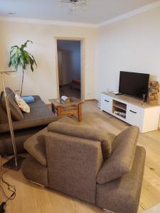 MainleusFerienwohnung Maintalblick的客厅配有2张沙发和1台平面电视