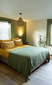 斯塔普霍斯特Bed and Breakfast het Groentje的一间卧室配有一张带绿毯的大床
