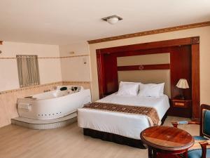 利马奥罗酒店 的酒店客房配有一张床和浴缸。