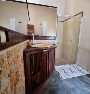 莫桑比克岛Terraço das Quitandas Design Accommodation-AL的一间带水槽和淋浴的浴室