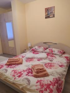 旧扎戈拉Raia的一张带粉红色花卉的床和毛巾