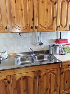 罗卡圣焦万尼Casa giovanna的厨房配有不锈钢盥洗盆和木柜