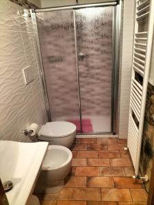 拉迪科法尼Casetta di Ghino的一间带卫生间和玻璃淋浴间的浴室