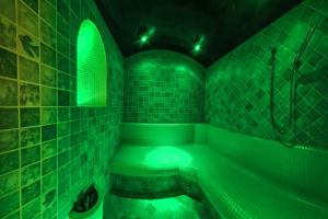 布科维纳-塔钱斯卡Willa Roztoka & SPA - idealne miejsce dla Twojej rodziny的绿色浴室设有绿色照明的浴缸