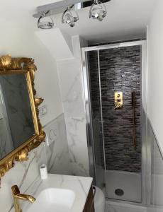 罗马PARIOLI LUXURY SUITE的浴室配有盥洗盆和带镜子的淋浴