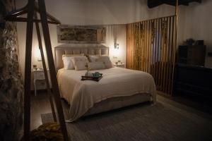 比索达雷加Salgueiral Guest House Douro的一间卧室配有一张大床,上面有托盘
