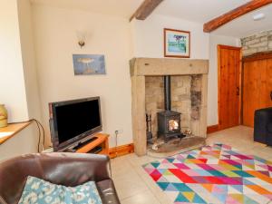 基斯利Curlew Cottage的客厅设有壁炉和电视。