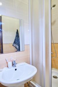 苏梅Троицкая люккс апартамены посуточно почасово的一间带水槽、镜子和淋浴的浴室