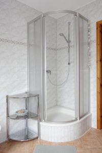 高尔维茨FeWo Windrose的浴室里设有玻璃门淋浴
