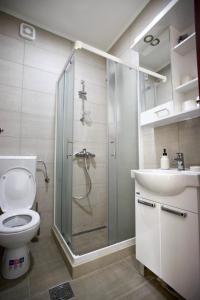 尼克希奇Apartment Bohemian Dream的带淋浴、卫生间和盥洗盆的浴室