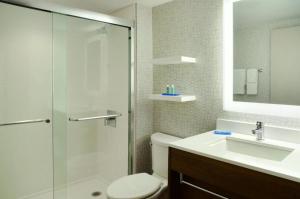 多伦多多伦多市中心快捷假日酒店的带淋浴、卫生间和盥洗盆的浴室