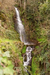 塞亚Casas Da Lapa, Nature & Spa Hotel的山边的瀑布