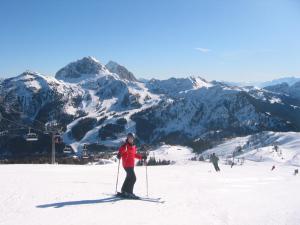 黑马戈尔Haus Assinger的滑雪者在山地雪中