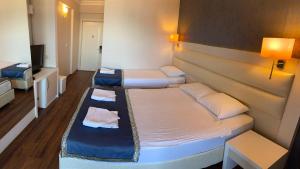 马尔马里斯GOLDKAYA HOTEL的小房间设有两张床和电视