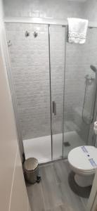 格拉纳达ROOMS Los MONTES的一间带卫生间和玻璃淋浴间的浴室