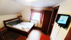 波兰尼卡-兹德鲁伊Agroturystyka u Joli的一间小卧室,配有一张床和电视