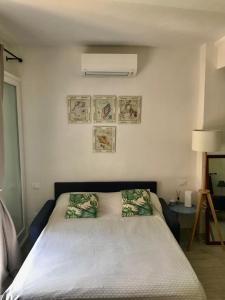 蒙特罗索阿尔马雷Cà Lea,2 Minuti dalla Spiaggia di Monterosso的卧室内的一张带两个枕头的床