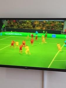 亚的斯亚贝巴bruhway hotel的电视屏幕上播放足球赛事