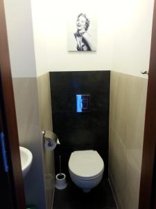 格丁尼亚Pokoje w Apartamencie Danuta的一间带卫生间和水槽的小浴室