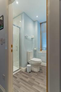 克里夫Galvelbeg House self catering apartment的一间带卫生间和玻璃淋浴间的浴室