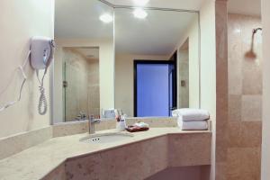 杜兰戈杜兰戈嘉年华酒店的一间带水槽和镜子的浴室