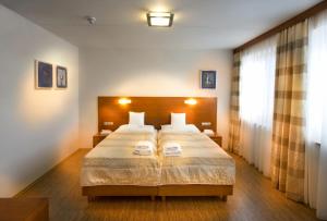 布热茨拉夫希尔尼斯酒店的一间卧室配有一张大床和两个枕头