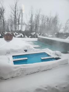 尚博尔拉圣让Spa小木屋的一座被雪覆盖的游泳池