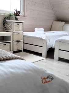 达尔沃沃Kopań Kabana的一间卧室配有两张床和梳妆台。