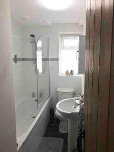 赫尔斯顿Woodland cottage in Cornwall with walled garden的白色的浴室设有水槽和卫生间。