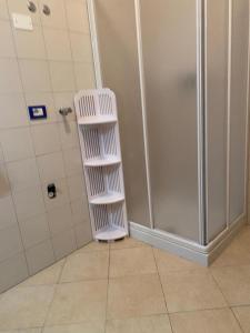 莫利纳迪莱德罗Appartamento Aurelia的带淋浴的浴室内的白色阶梯