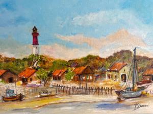 卡普费雷Au Phare du Cap的船屋和房屋灯塔的画