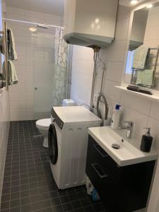 LinsellLinsell nyrenoverad lägenhet的白色的浴室设有卫生间和水槽。
