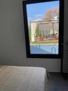 达拉曼Villa Eliz的享有游泳池景致的卧室