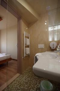久洛阿奎亚酒店的带浴缸、淋浴和盥洗盆的浴室