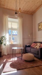 哈普萨卢Villa Frieda的带沙发、桌子和窗户的客厅