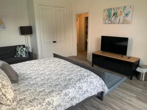 惠灵顿County Cove - Picton Suite的一间卧室配有一张床和一台平面电视