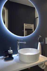 坦耶尔米塔格La Bâtie - Terrasse avec Vue imprenable sur le Rhône, 3 chambres, 3 salles de bain的浴室设有白色水槽和镜子
