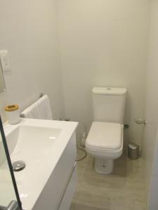 蒙得维的亚Apartamento en el palacio salvo candombe的白色的浴室设有卫生间和水槽。
